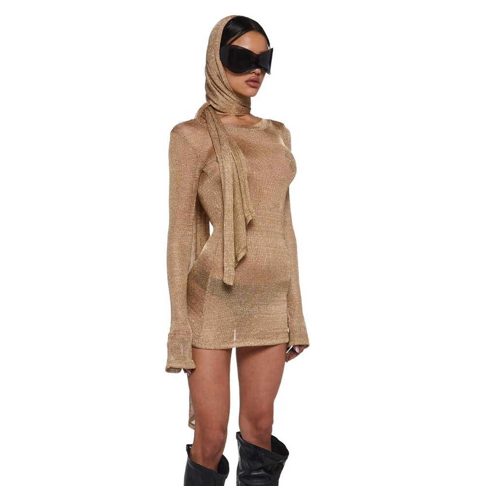 Dolls Kill Darker Wavs Tempo Metallic Knit Scarf - Gold - Picture 2 of 3